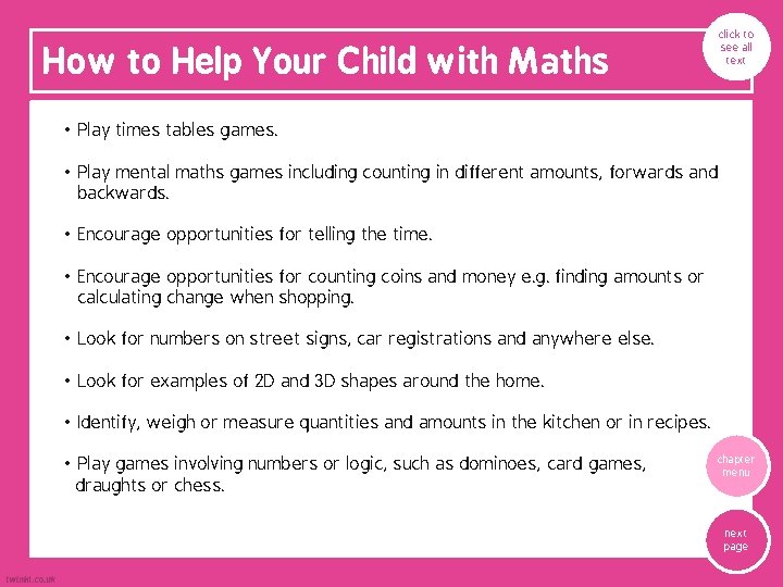 How to Help Your Child with Maths click to see all text • Play How to Help Your Child with Maths click to see all text • Play