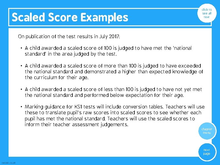 Scaled Score Examples click to see all text On publication of the test results Scaled Score Examples click to see all text On publication of the test results