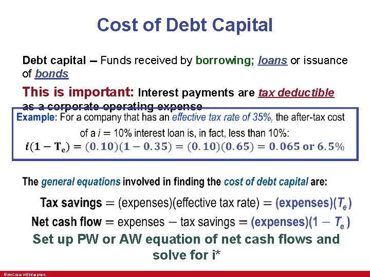 Cost of Debt Capital Debt capital -- Funds received by borrowing; loans or issuance