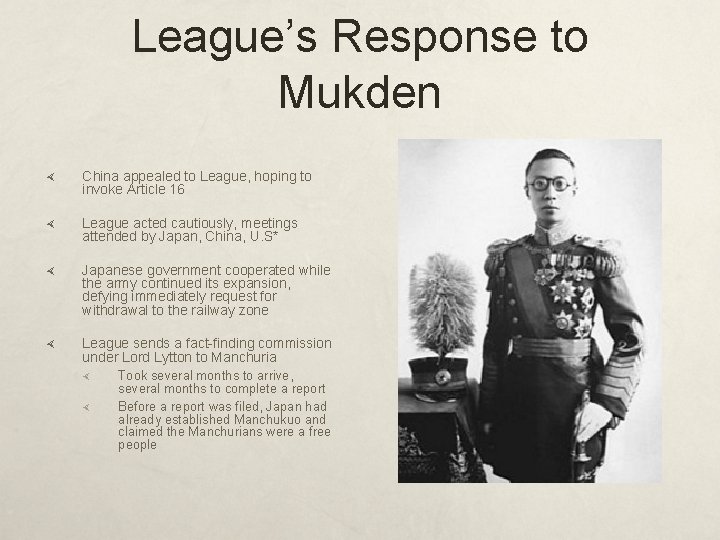 League’s Response to Mukden China appealed to League, hoping to invoke Article 16 League