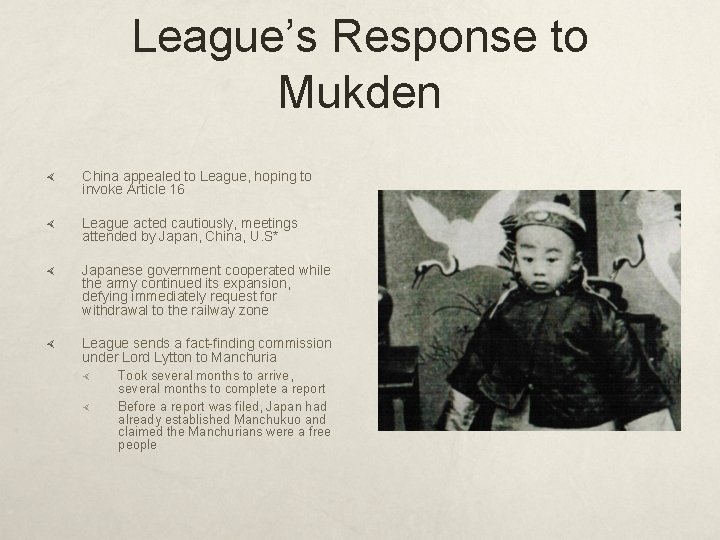 League’s Response to Mukden China appealed to League, hoping to invoke Article 16 League