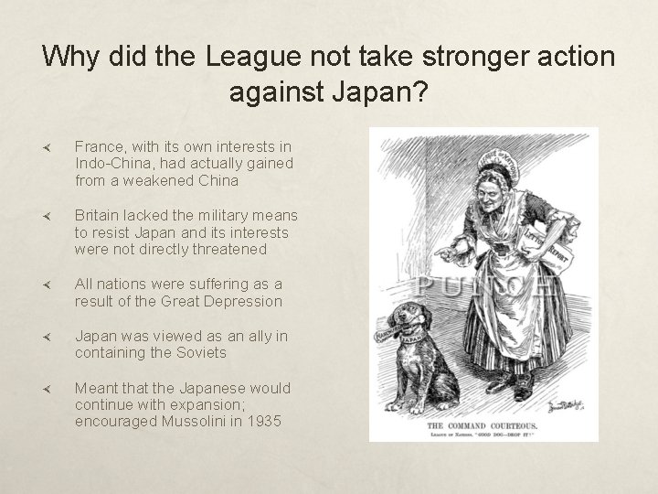 Why did the League not take stronger action against Japan? France, with its own