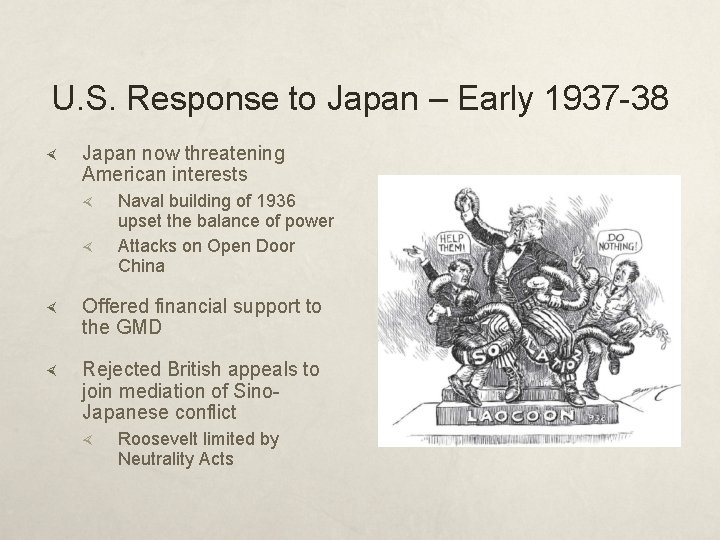 U. S. Response to Japan – Early 1937 -38 Japan now threatening American interests