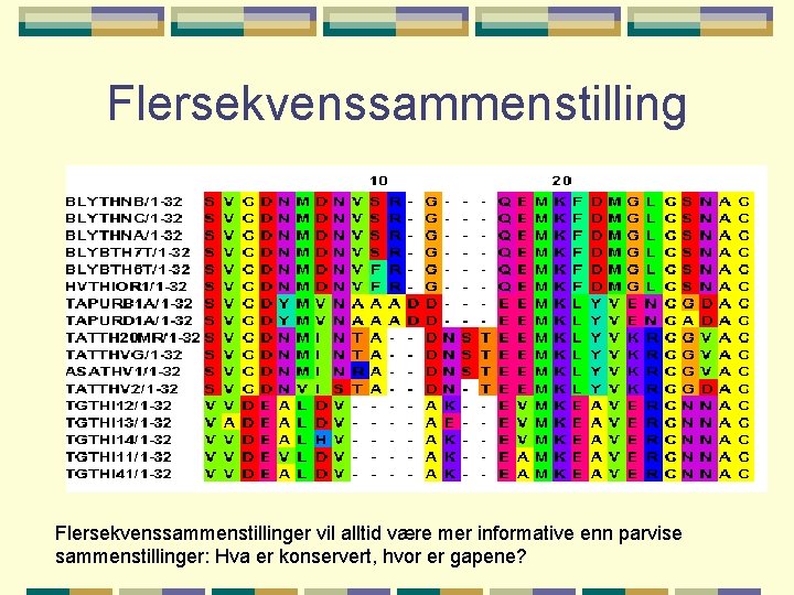 Flersekvenssammenstillinger vil alltid være mer informative enn parvise sammenstillinger: Hva er konservert, hvor er