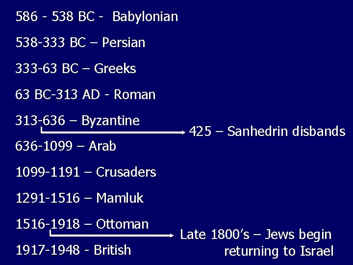 586 - 538 BC - Babylonian 538 -333 BC – Persian 333 -63 BC