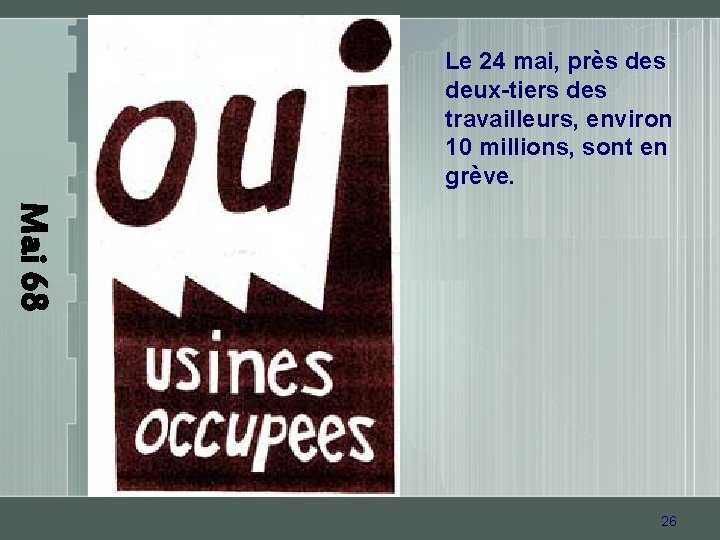 Le 24 mai, près deux-tiers des travailleurs, environ 10 millions, sont en grève. Mai