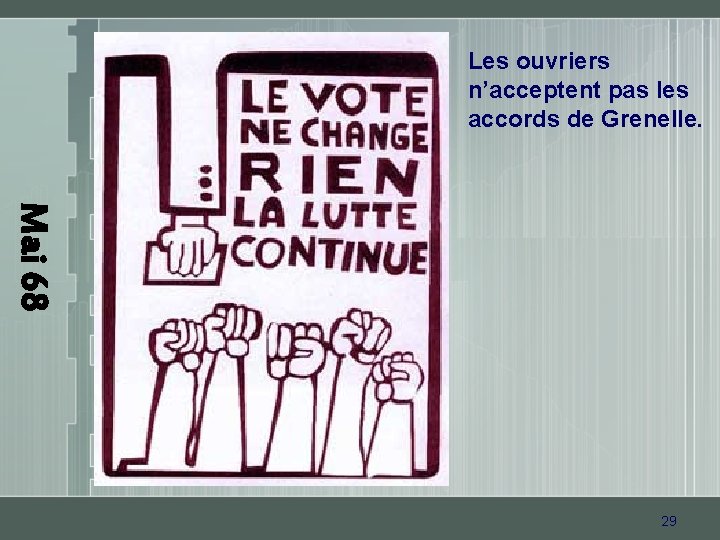 Les ouvriers n’acceptent pas les accords de Grenelle. Mai 68 29 