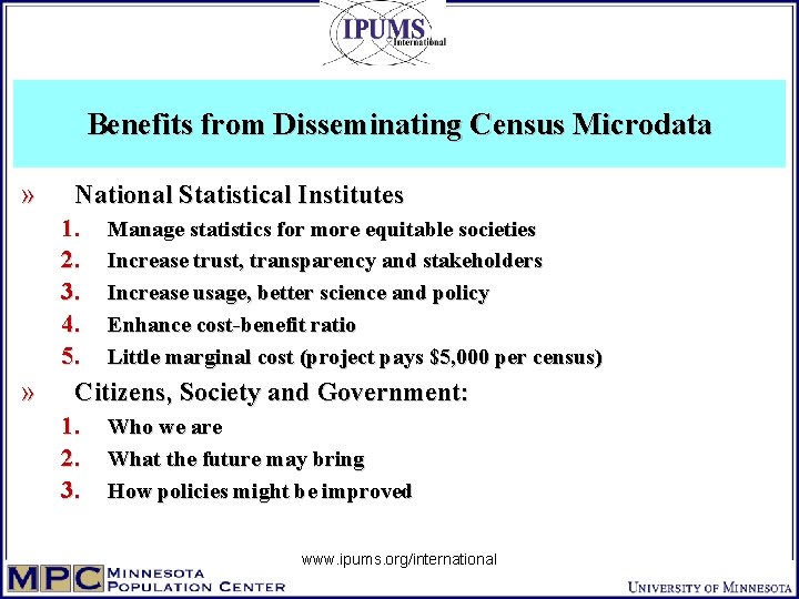 Benefits from Disseminating Census Microdata » National Statistical Institutes 1. 2. 3. 4. 5.