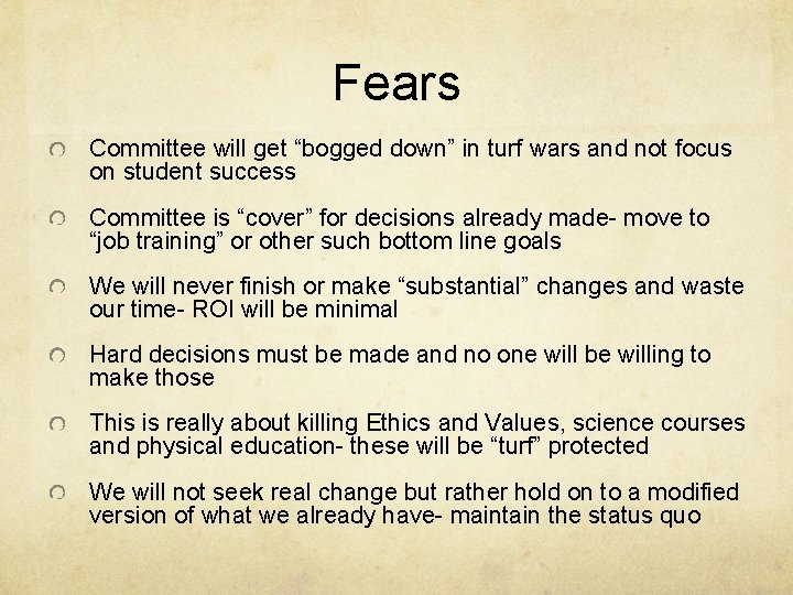 Fears Committee will get “bogged down” in turf wars and not focus on student