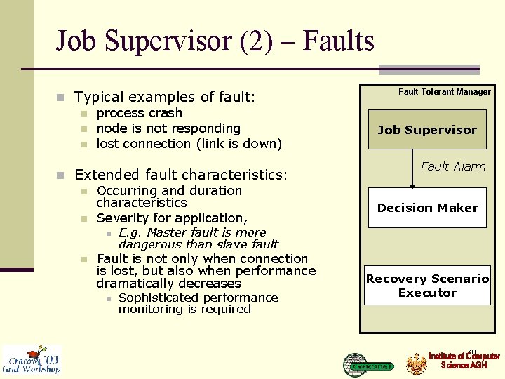 Job Supervisor (2) – Faults n Typical examples of fault: n process crash n