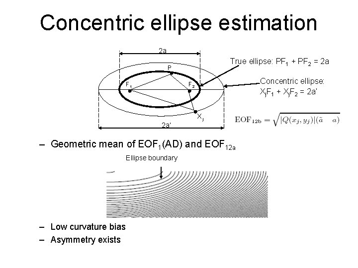 Concentric ellipse estimation 2 a True ellipse: PF 1 + PF 2 = 2
