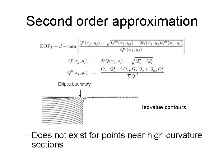 Second order approximation Ellipse boundary Isovalue contours – Does not exist for points near