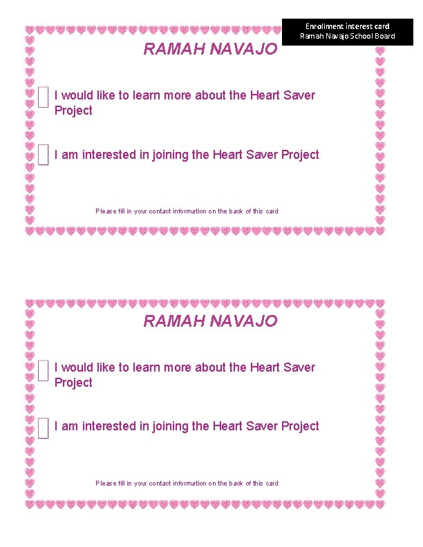 RAMAH NAVAJO Enrollment interest card Ramah Navajo School Board I would like to learn