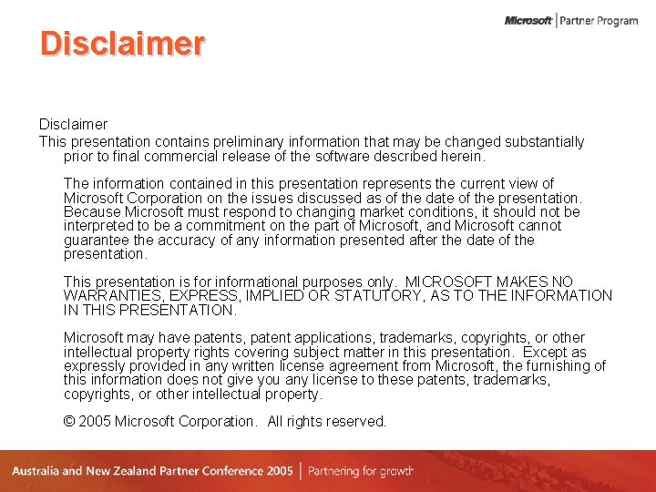 Disclaimer This presentation contains preliminary information that may be changed substantially prior to final