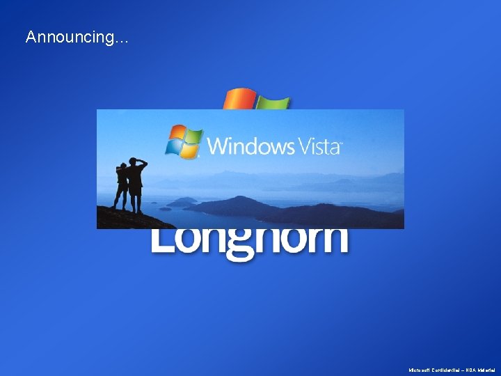 Announcing… Microsoft Confidential – NDA Material 