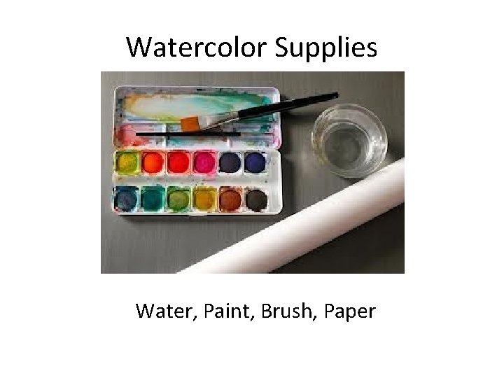 Watercolor Supplies Water, Paint, Brush, Paper 
