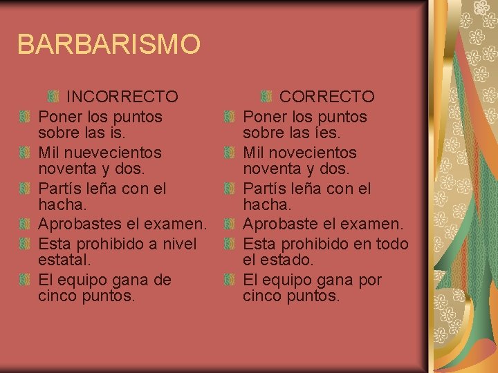 BARBARISMO INCORRECTO Poner los puntos sobre las is. Mil nuevecientos noventa y dos. Partís