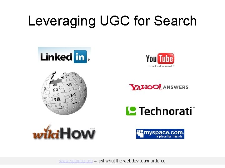 Leveraging UGC for Search www. seomoz. org – just what the webdev team ordered