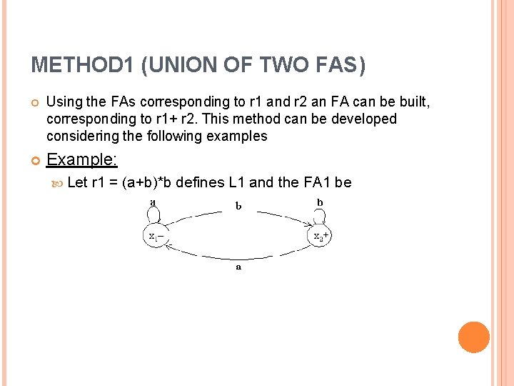 METHOD 1 (UNION OF TWO FAS) Using the FAs corresponding to r 1 and