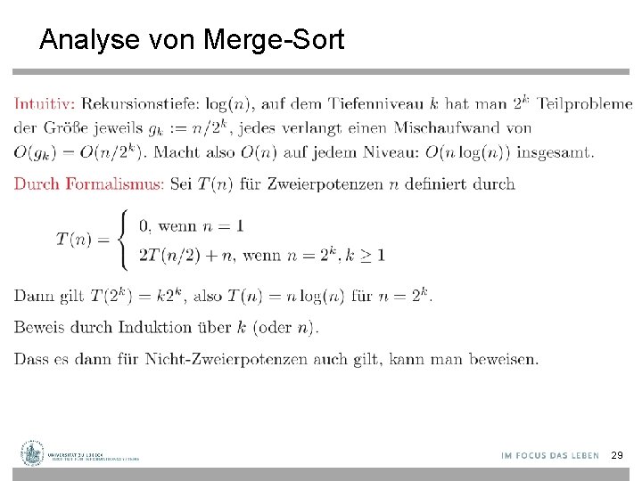 Analyse von Merge-Sort 29 