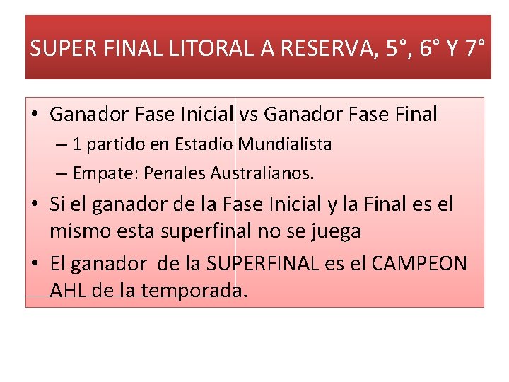 SUPER FINAL LITORAL A RESERVA, 5°, 6° Y 7° • Ganador Fase Inicial vs