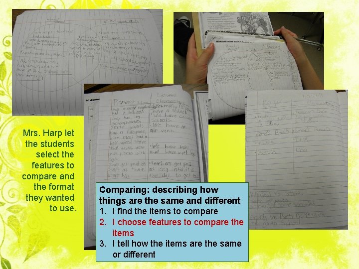 Mrs. Harp let the students select the features to compare and the format they