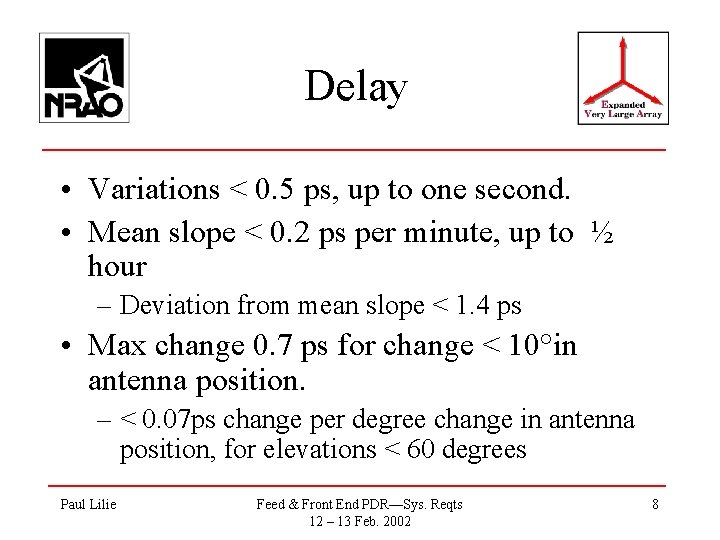 Delay • Variations < 0. 5 ps, up to one second. • Mean slope