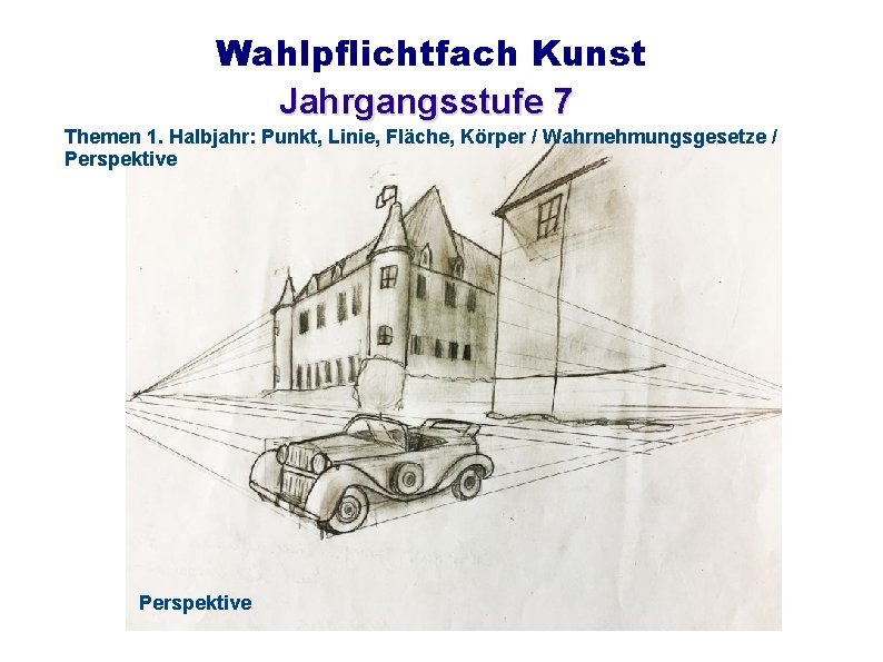 Wahlpflichtfach Kunst Jahrgangsstufe 7 Themen 1. Halbjahr: Punkt, Linie, Fläche, Körper / Wahrnehmungsgesetze /