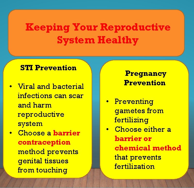 Keeping Your Reproductive System Healthy STI Prevention • Viral and bacterial infections can scar