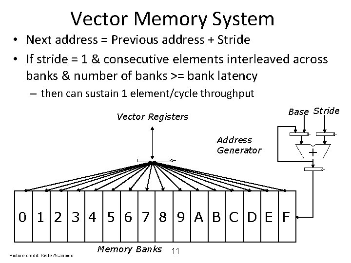 Vector Memory System • Next address = Previous address + Stride • If stride