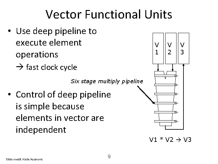 Vector Functional Units • Use deep pipeline to execute element operations V 1 V