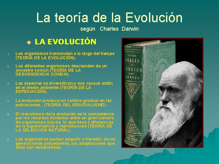 La teoría de la Evolución según Charles Darwin u LA EVOLUCIÓN 1. Los organismos La teoría de la Evolución según Charles Darwin u LA EVOLUCIÓN 1. Los organismos