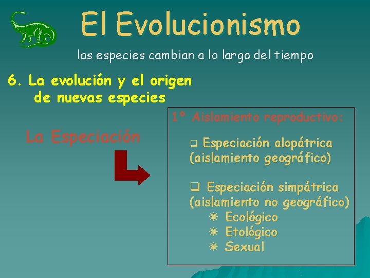 El Evolucionismo las especies cambian a lo largo del tiempo 6. La evolución y El Evolucionismo las especies cambian a lo largo del tiempo 6. La evolución y