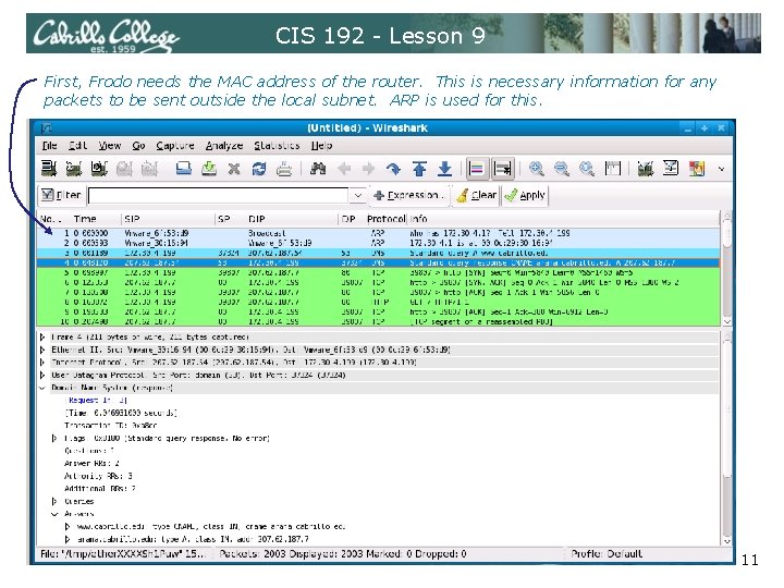 CIS 192 - Lesson 9 First, Frodo needs the MAC address of the router.