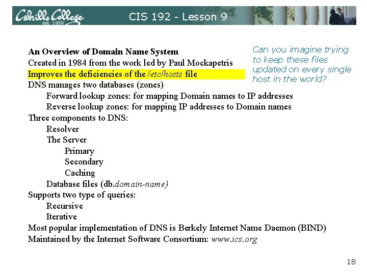 CIS 192 - Lesson 9 Can you imagine trying An Overview of Domain Name