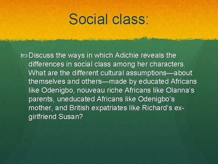 Social class: Discuss the ways in which Adichie reveals the differences in social class