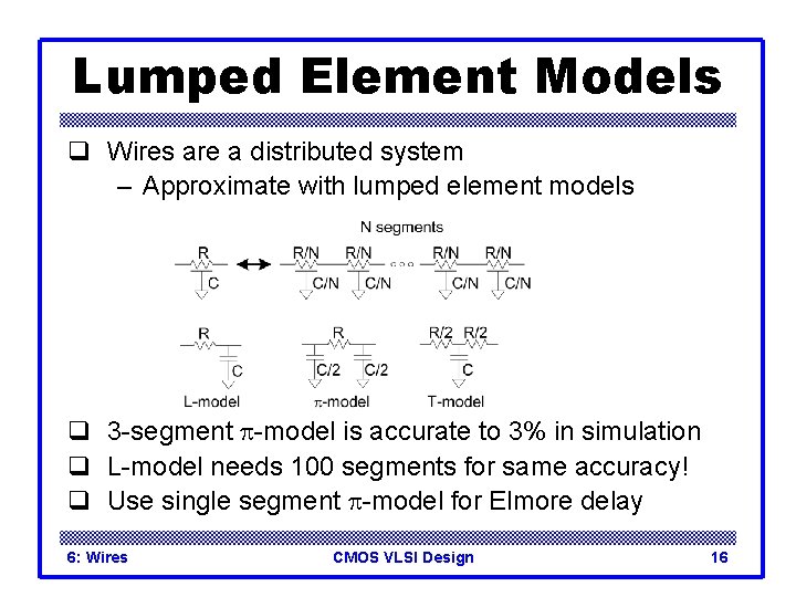 Lumped Element Models q Wires are a distributed system – Approximate with lumped element