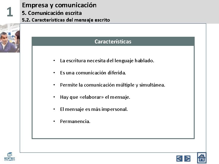 1 Empresa y comunicación 5. Comunicación escrita 5. 2. Características del mensaje escrito Características