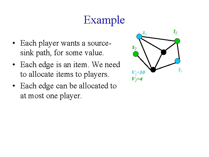 Example s 1 • Each player wants a sourcesink path, for some value. •