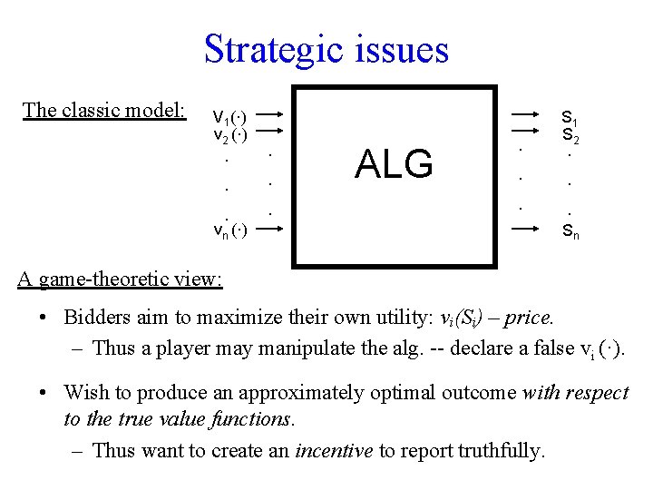 Strategic issues The classic model: V 1(·) v 2 (·) · · · vn