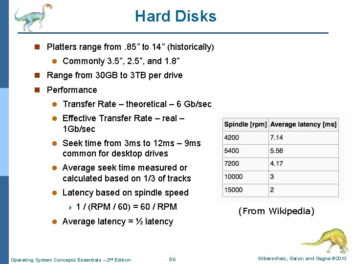 Hard Disks n Platters range from. 85” to 14” (historically) l Commonly 3. 5”,