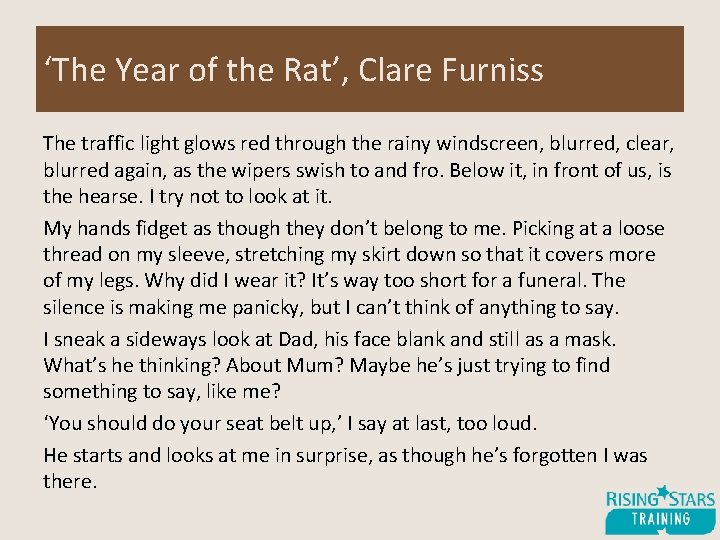 ‘The Year of the Rat’, Clare Furniss The traffic light glows red through the