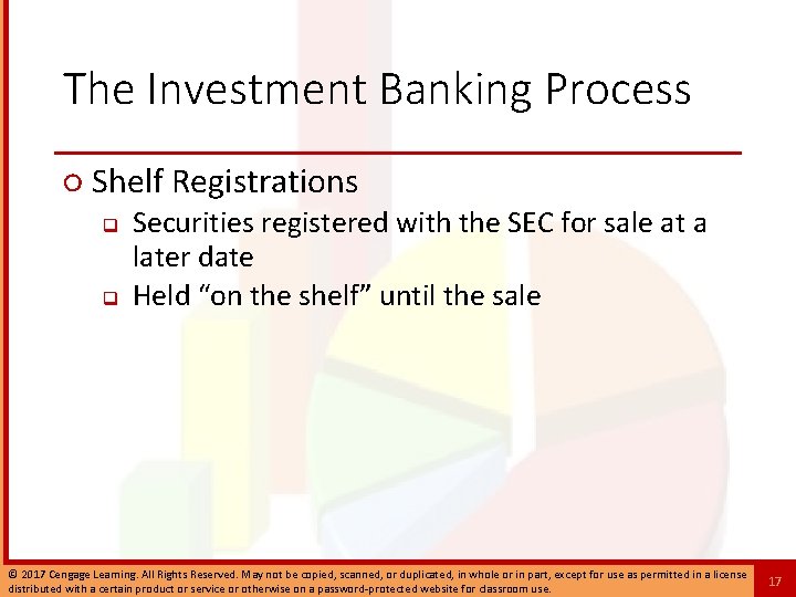 The Investment Banking Process ○ Shelf Registrations q q Securities registered with the SEC