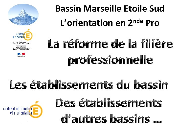 Bassin Marseille Etoile Sud L’orientation en 2 nde Pro La réforme de la filière