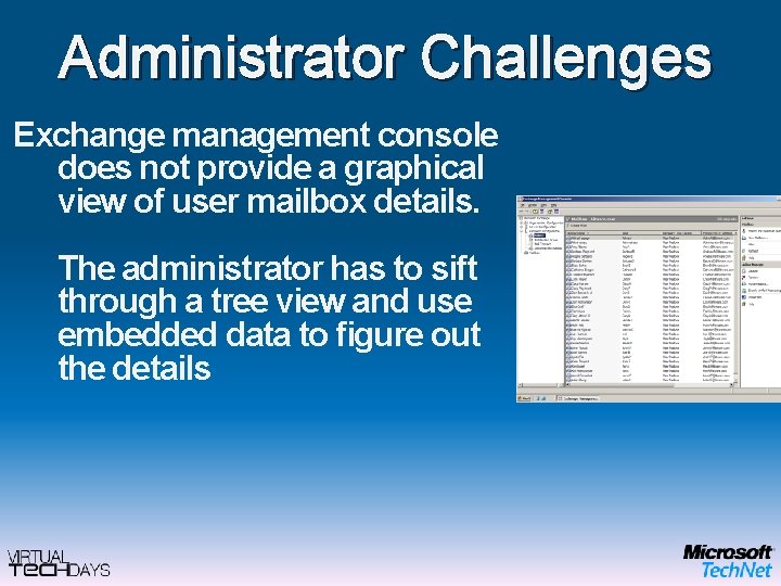 Administrator Challenges Exchange management console does not provide a graphical view of user mailbox