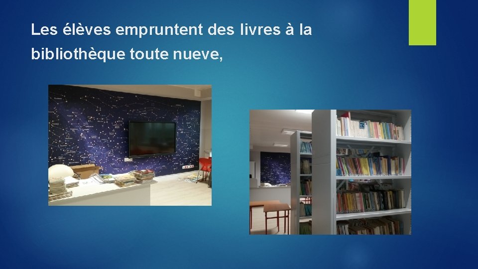 Les élèves empruntent des livres à la bibliothèque toute nueve, 