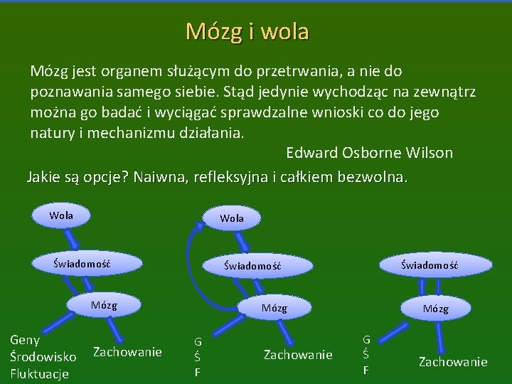 Mózg i wola Mózg jest organem służącym do przetrwania, a nie do poznawania samego