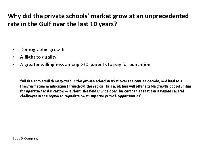 Why did the private schools‘ market grow at an unprecedented rate in the Gulf