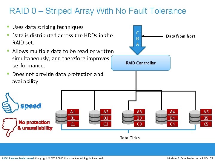 RAID 0 – Striped Array With No Fault Tolerance • Uses data striping techniques