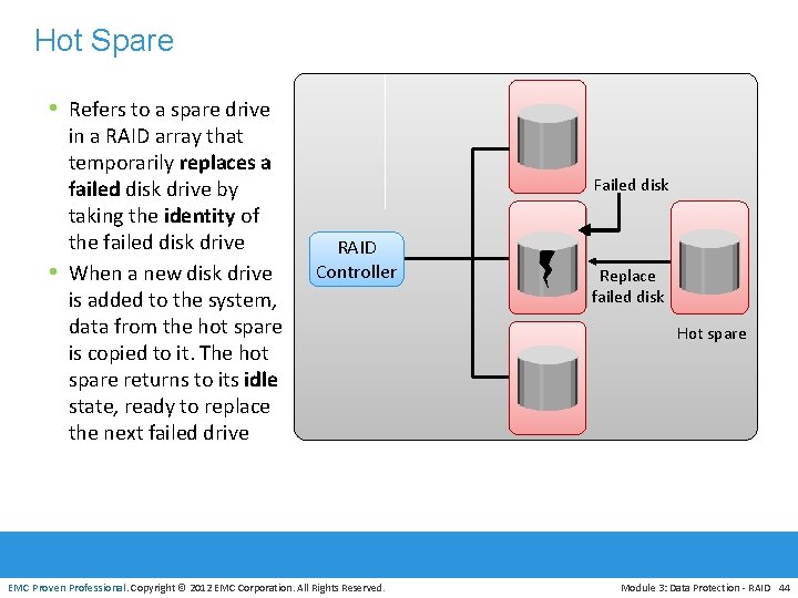 Hot Spare • Refers to a spare drive • in a RAID array that